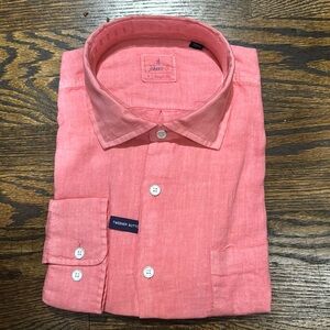Johnnie-O salmon colored long sleeve linen shirt